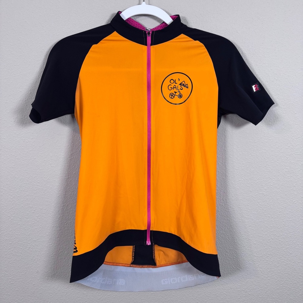 Giordana Women's L Made in Italy Cycling Jersey Orange Black Full Zip Club Bike